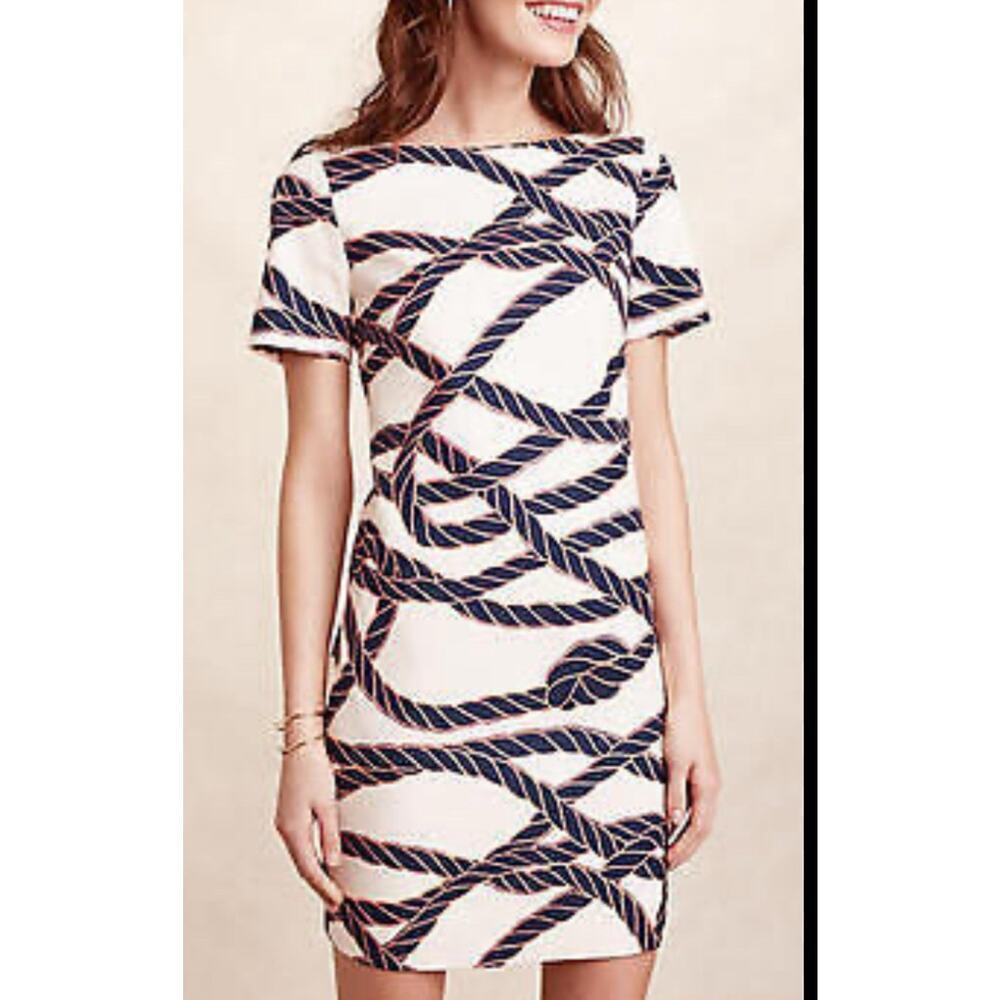 ANTHROPOLOGIE MAEVE DRESS NAUTICAL SZ 6 PREPPY SHORT PEACH BOW OPEN BACK SHIFT - Picture 9 of 10